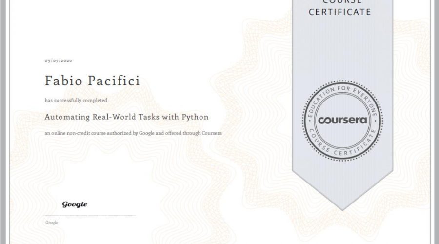 Certificate Google Automate Real World Tasks with Python